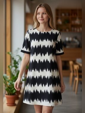 Lucy Paris Cream & Black Striped Dress L